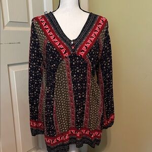 Chic Bohemian V-Neck Blouse - Red, Black, and Green